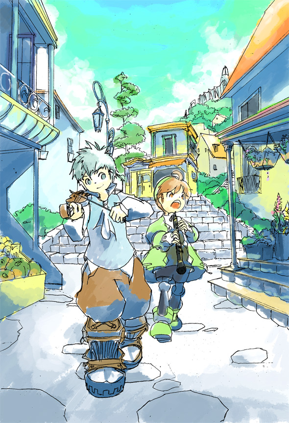 oom, allegretto, beat, beat (trusty bell), trusty bell, 2boys, boots, brothers, instrument, male focus, multiple boys, siblings, violin