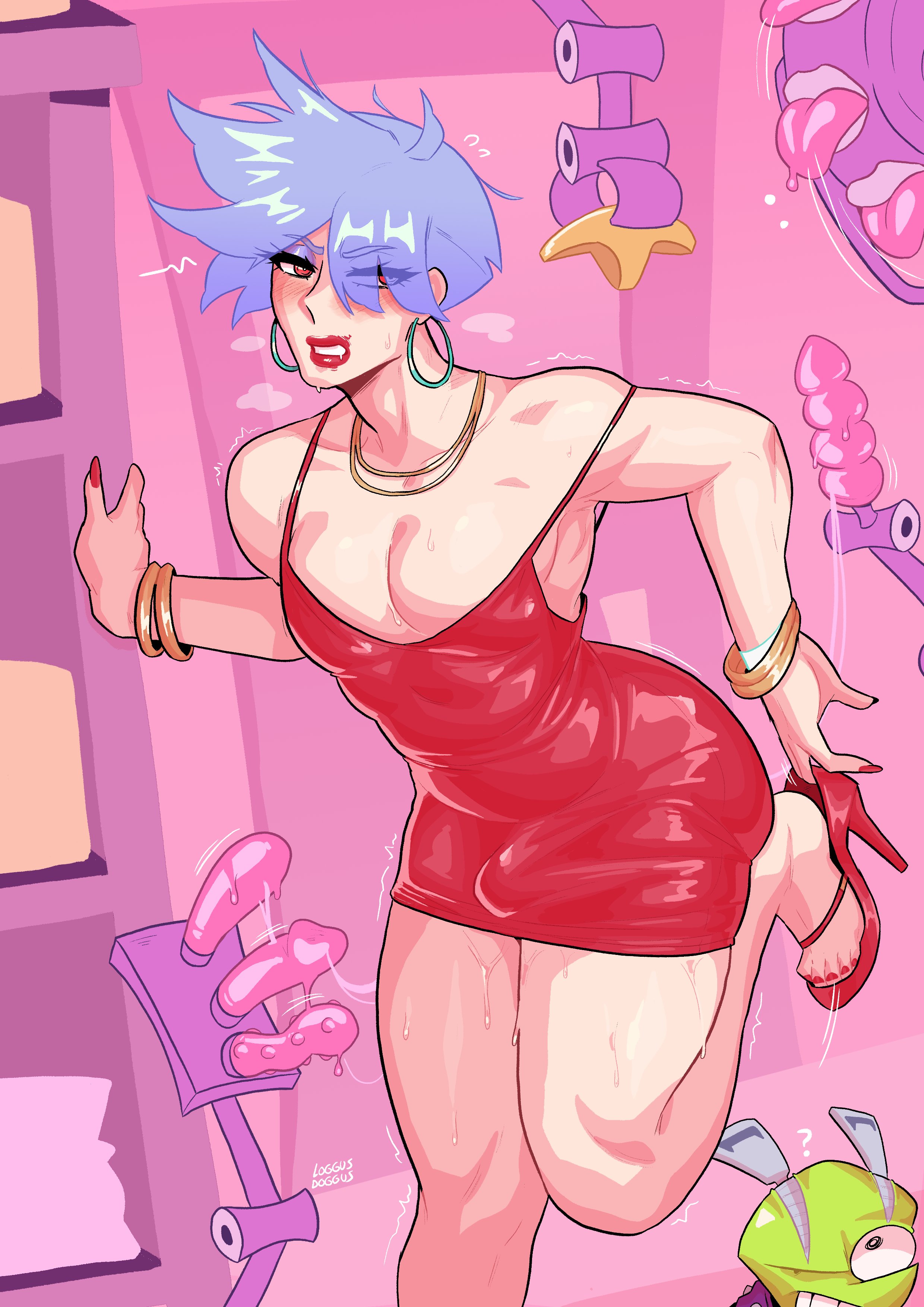 loggus doggus, polyester (psg), panty & stocking with garterbelt, 1boy, bulge, crossdressing, crossdressing (mtf), trap