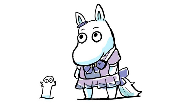 kawamochi (kawauti919), hattifattener, moomintroll, moomin, umamusume, animal ears, bow, cosplay, horse ears, horse tail, pleated skirt, puffy short sleeves, puffy sleeves, purple bow, purple shirt, purple skirt, school uniform, shirt, short sleeves, simple background, skirt, standing, tail, tracen school uniform, white background