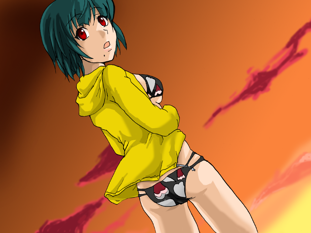 red p (redfrogsplash), otonashi kotori, idolmaster, idolmaster (classic), idolmaster 1, 00s, 1girl, ass, bikini, breasts, female focus, green hair, mole, mole under mouth, outdoors, red eyes, sky, solo, swimsuit