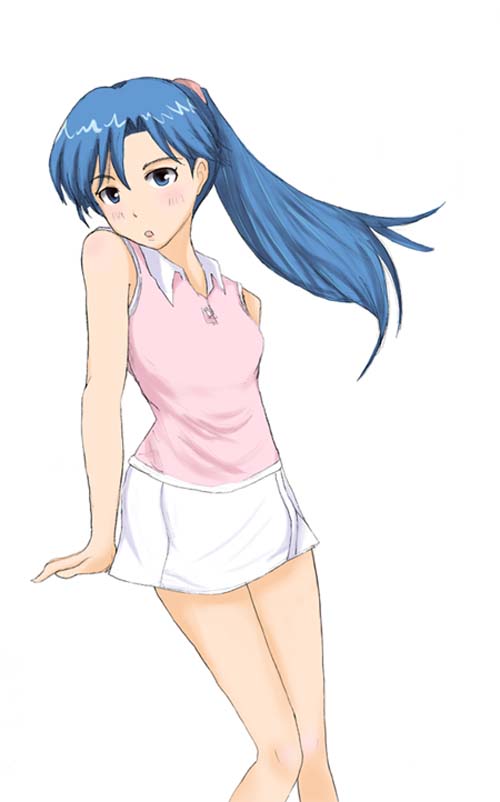 willwind30, kisaragi chihaya, idolmaster, idolmaster (classic), 00s, 1girl, female focus, miniskirt, ponytail, simple background, skirt, solo