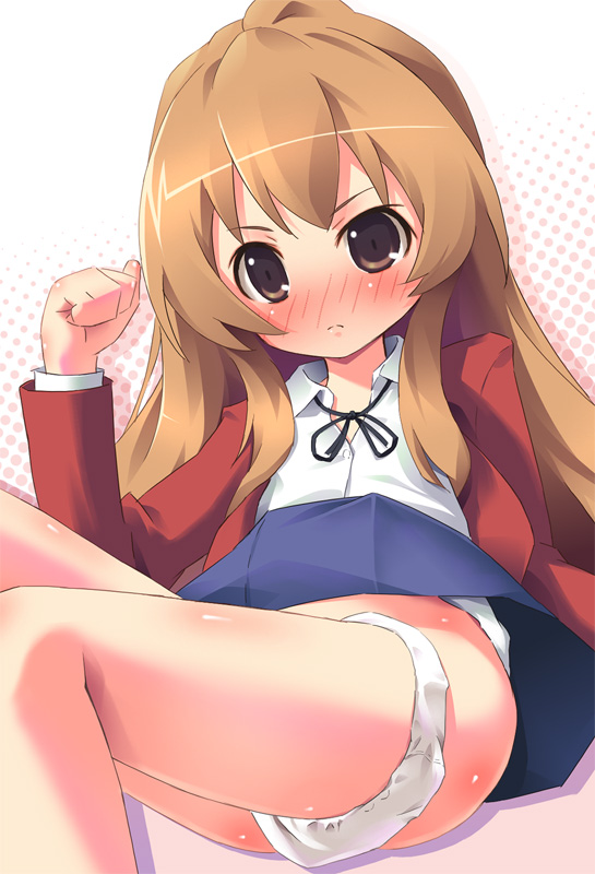 pu-en, aisaka taiga, toradora!, 00s, blush, panties, panty pull, solo, underwear, upskirt