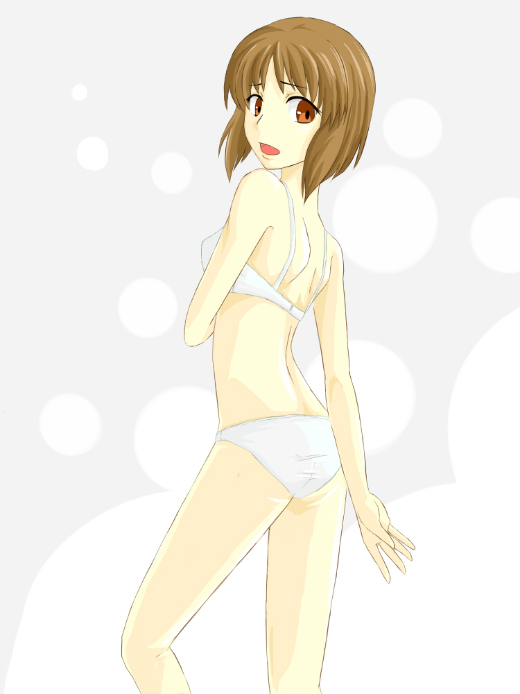 amayasan, hagiwara yukiho, idolmaster, idolmaster (classic), idolmaster 1, bad id, bad pixiv id, 00s, 1girl, ass, bra, female focus, looking back, panties, solo, underwear