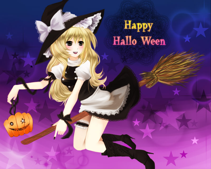 tepengu, kirisame marisa, touhou, 1girl, blonde hair, female focus, halloween, solo