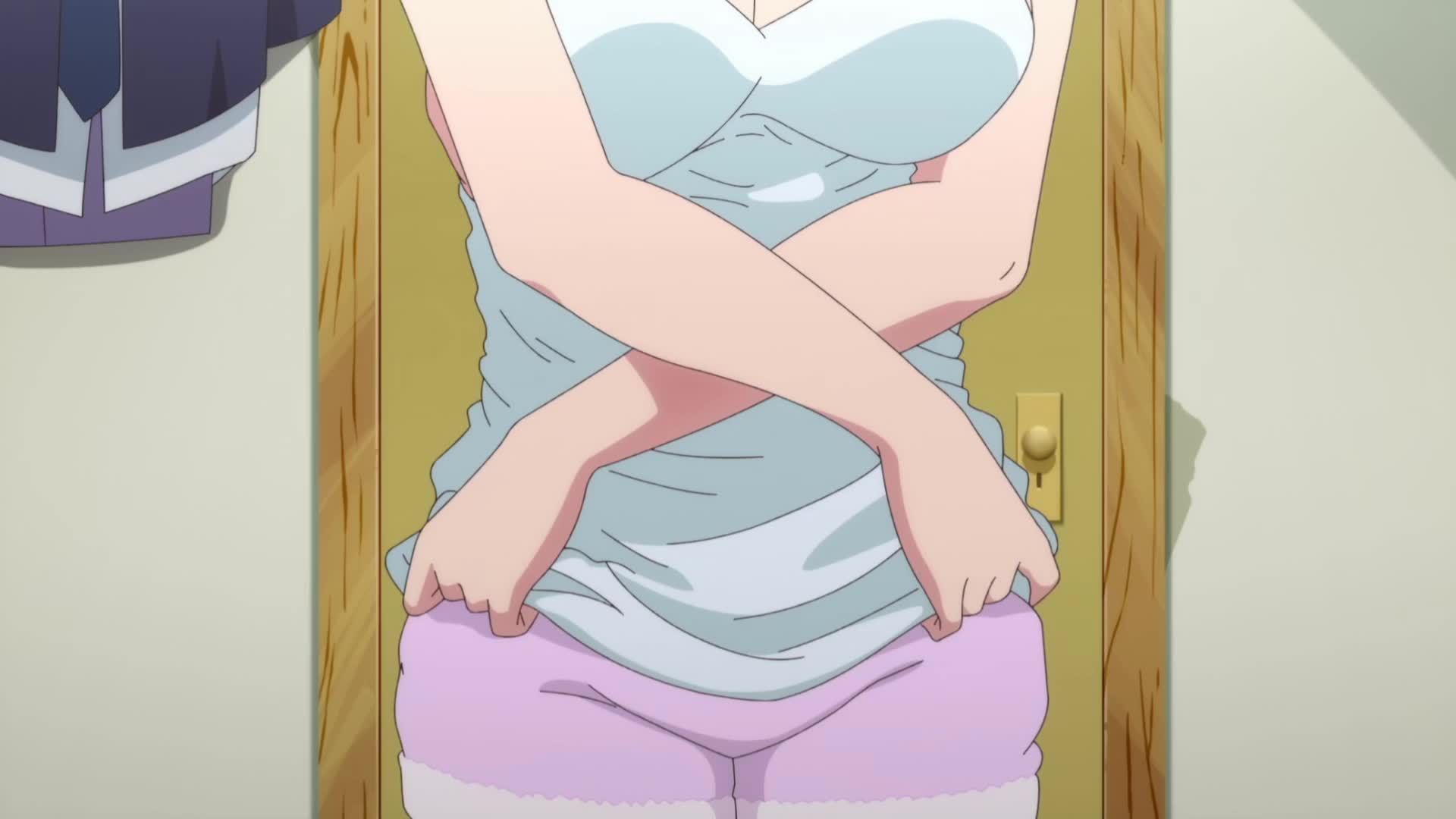 kitahara aoba, kotesashi kouyou, sawaranaide kotesashi-kun, animated, anime screenshot, highres, sound, tagme, video, 1boy, 1girl, arms under breasts, ass, back, backboob, bed, black hair, blue camisole, blue eyes, blue hair, blush, bouncing breasts, breast press, breasts, brown eyes, brown hair, camisole, camisole lift, cleavage, closed eyes, clothes lift, collarbone, girl on top, gradient hair, hand on another's back, head rest, hug, hug from behind, huge ass, large breasts, lifting own clothes, lips, long sleeves, lying, massage, medium hair, multicolored hair, navel, nipples, no bra, on bed, on stomach, pink shorts, shirt, shorts, shoulder blades, sleeveless, smile, stomach, thighs, topless female, undressing, white shirt, wide hips