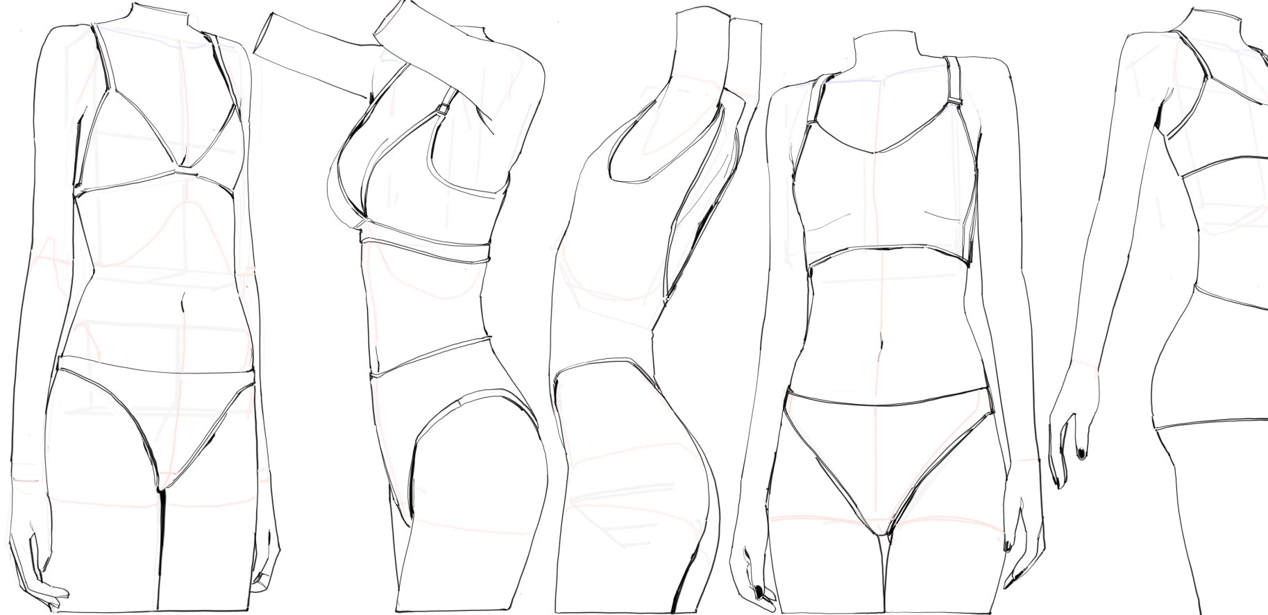 original, highres, 1girl, bra, greyscale, guide, how to, monochrome, navel, panties, see-through clothes, shirt, sketch, sogogoaart, standing, striped clothes, striped panties, underwear