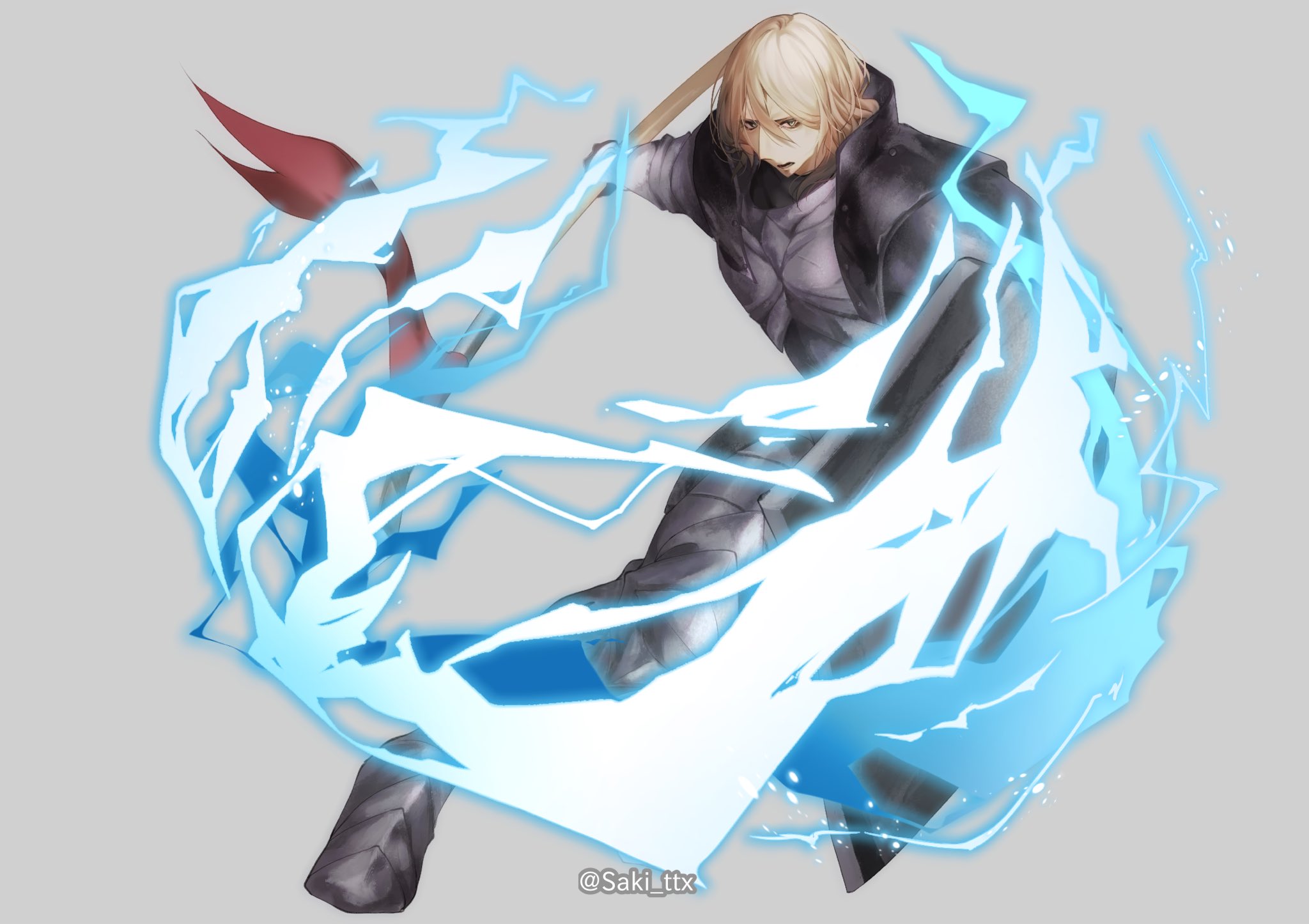 ignatius (fire emblem), fire emblem, fire emblem fates, nintendo, highres, 1boy, armor, blonde hair, blue eyes, full armor, full body, grey armor, long hair, saki ttx, solo