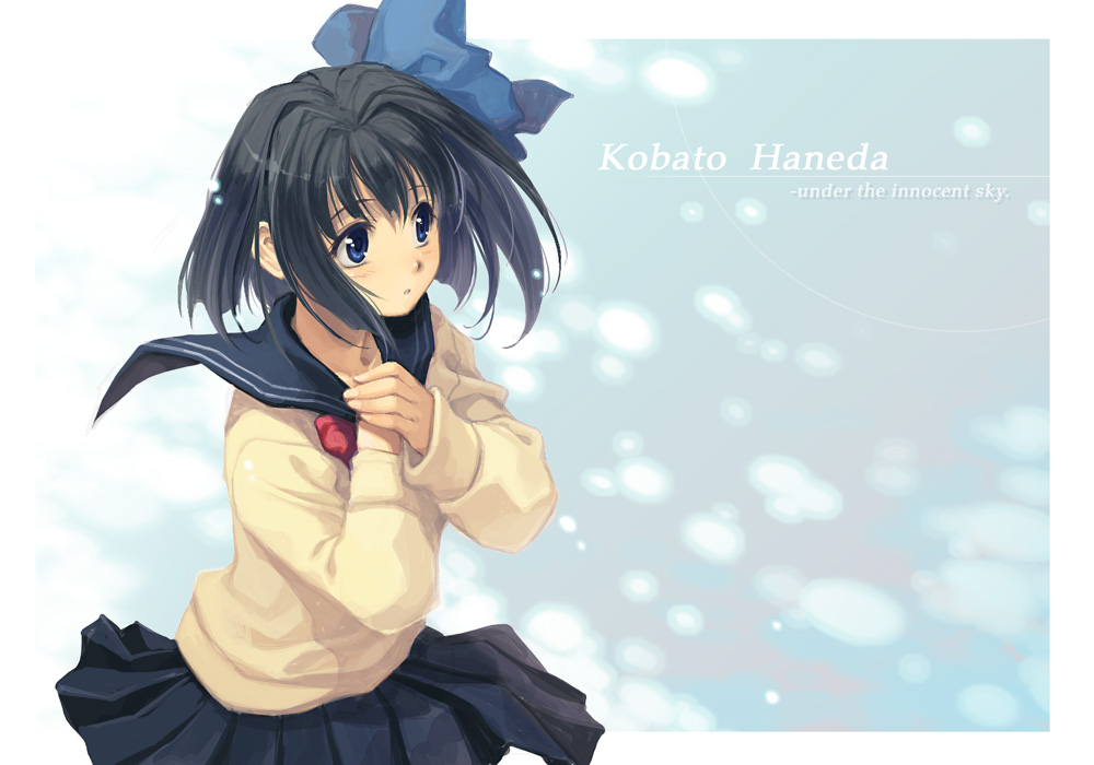 mashimaro, haneda kobato, oretachi ni tsubasa wa nai, black hair, blue eyes, school uniform, short hair, solo