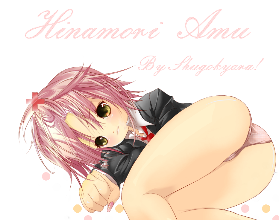 ouki, hinamori amu, shugo chara!, bad id, bad pixiv id, ass, blush, hair ornament, necktie, no pants, panties, pink hair, school uniform, solo, underwear, yellow eyes