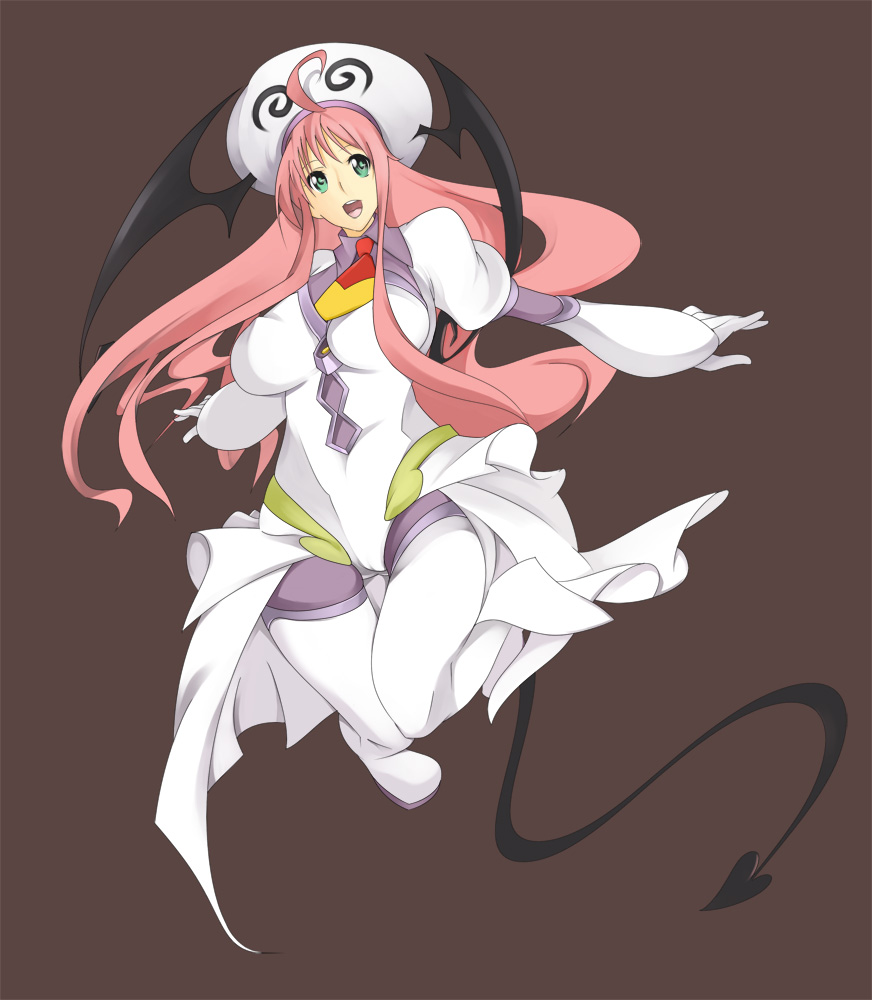 nanao (mahaya), lala satalin deviluke, peke (to love-ru), to love-ru, bad id, bad pixiv id, 00s, 1girl, bodysuit, breasts, cameltoe, female focus, green eyes, hat, head wings, large breasts, leotard, long hair, pink hair, solo, tail, wings