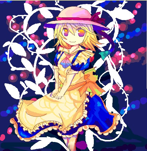 kazu (muchuukai), kana anaberal, poltergeist, phantasmagoria of dim.dream, touhou, touhou (pc-98), bad id, bad pixiv id, 1girl, blonde hair, female focus, gloves, hat, short hair, solo