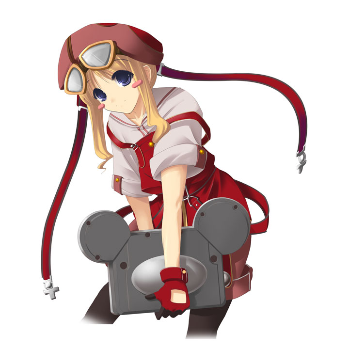satomi (black scarecrow), tita russell, eiyuu densetsu, falcom, sora no kiseki, 1girl, blonde hair, blue eyes, blush, female focus, gloves, goggles, hat, overalls, pantyhose, pink shorts, shorts, solo
