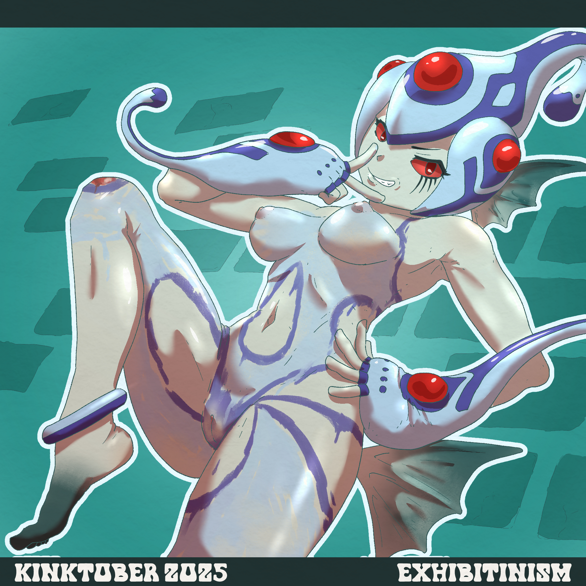 ranamon, digimon, 1girl, bodypaint, breasts, nipples, nude, painted clothes, pussy