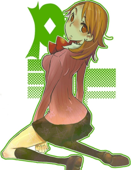 suminohirune, takeba yukari, atlus, persona, persona 3, 1girl, brown eyes, brown hair, cardigan, female focus, kneeling, looking back, ribbon, school uniform, skirt, solo