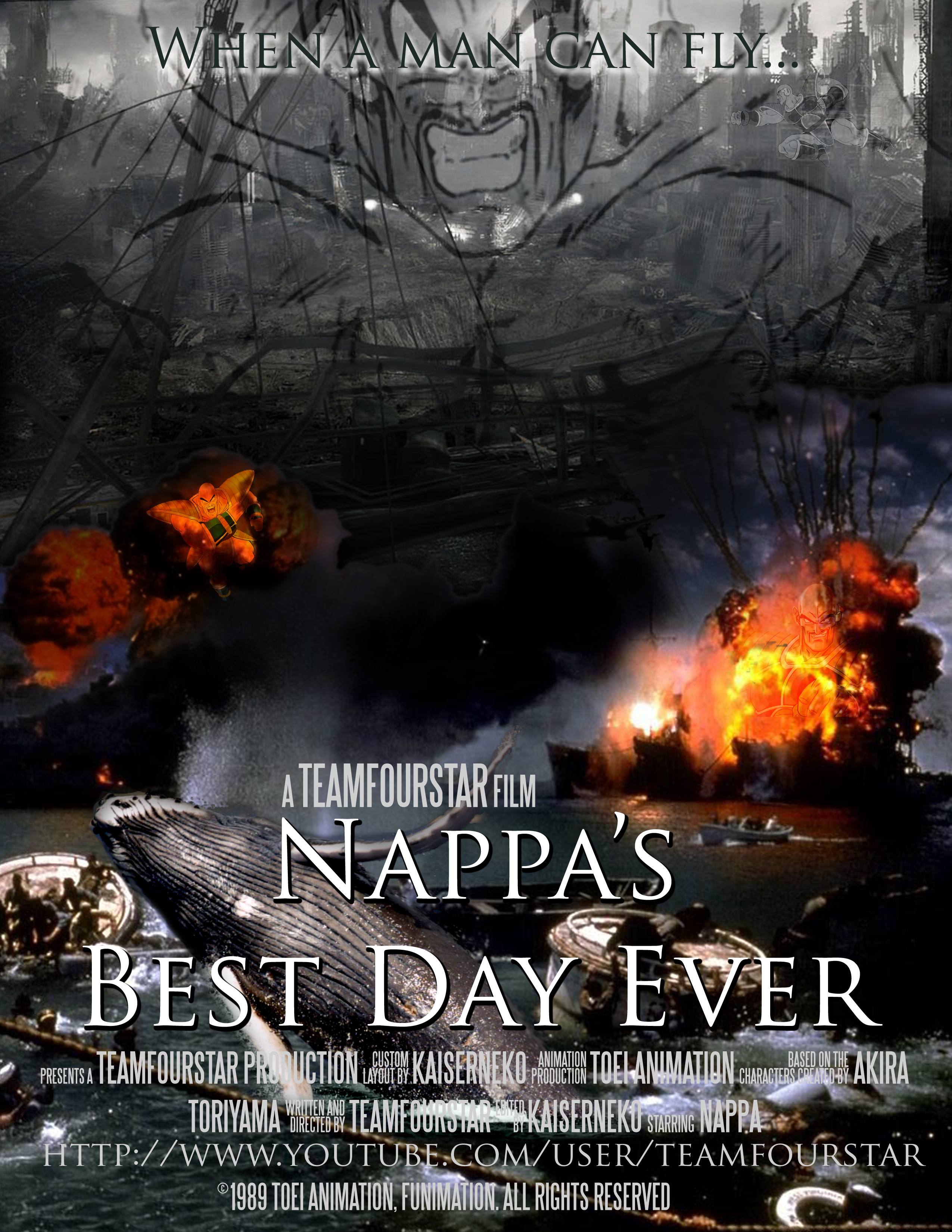 nappa, dragon ball, dragonball z, dragonball z abridged, absurdres, highres, 1boy, english text, parody, poster (medium)