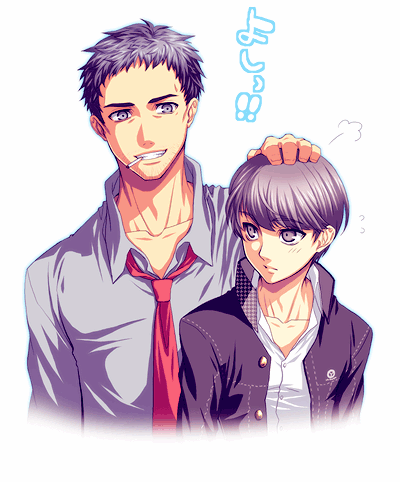 doujima ryoutarou, narukami yu, atlus, persona, persona 4, lowres, dojima