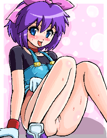 konpeto, kelly (pokemon), nintendo, pokemon, pokemon (anime), pokemon rse (anime), lowres, 1girl, arm support, blue eyes, blush, bottomless, bow, choker, cleft of venus, clothes lift, female focus, gloves, hair bow, looking at viewer, no panties, oekaki, open mouth, presenting, pussy, pussy juice, pussy peek, ribbon, shoes, short hair, sitting, skirt, skirt lift, sneakers, solo, sweat, tongue, tongue out, uncensored