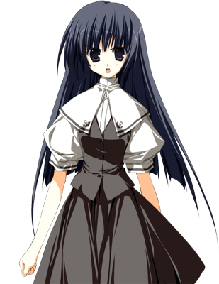 kohinata hayami, h2o footprints in the sand, lowres, non-web source, 00s, 1girl, black eyes, black hair, female focus, long hair, school uniform, simple background, solo