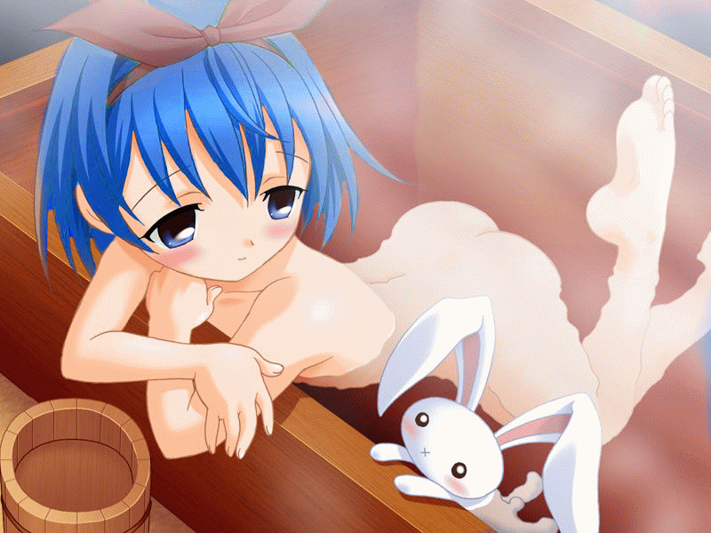 muroi yukiya, minamitsukasa naho, pleinair, hime ichiya, game cg, tagme, third-party edit, barefoot, bath, blue hair, feet, flat chest, loli, nude, pointy ears, rabbit, short hair, soles, toes
