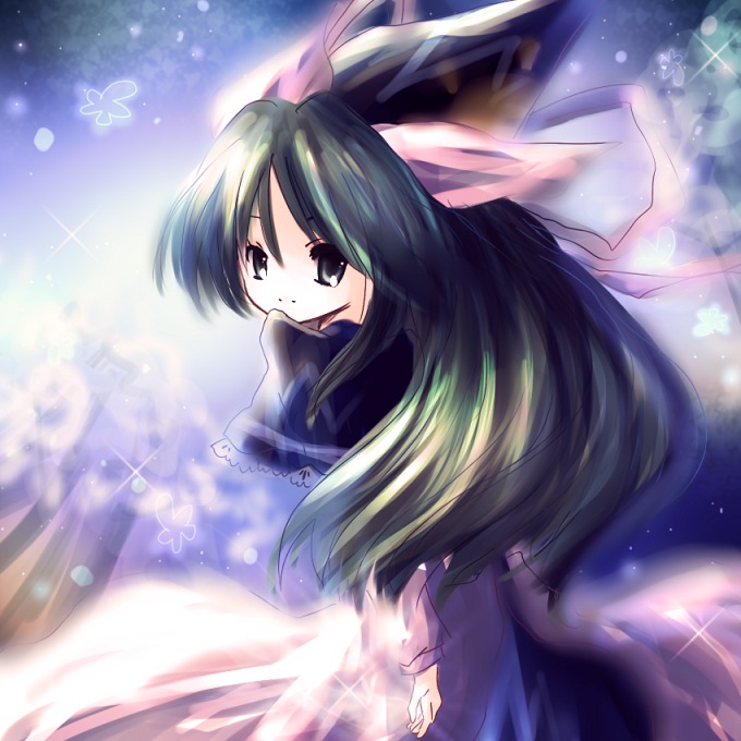 kohinata raichi, mima (touhou), touhou, touhou (pc-98), bad id, bad pixiv id, 1girl, female focus, gradient background, green hair, hat, long hair, ribbon, solo, wizard hat