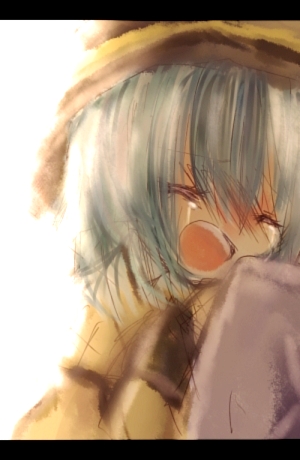 kohinata raichi, komeiji koishi, touhou, silver hair, bad id, bad pixiv id, commentary, lowres, 1girl, closed eyes, crying, female focus, hat, letterboxed, short hair, solo, tears