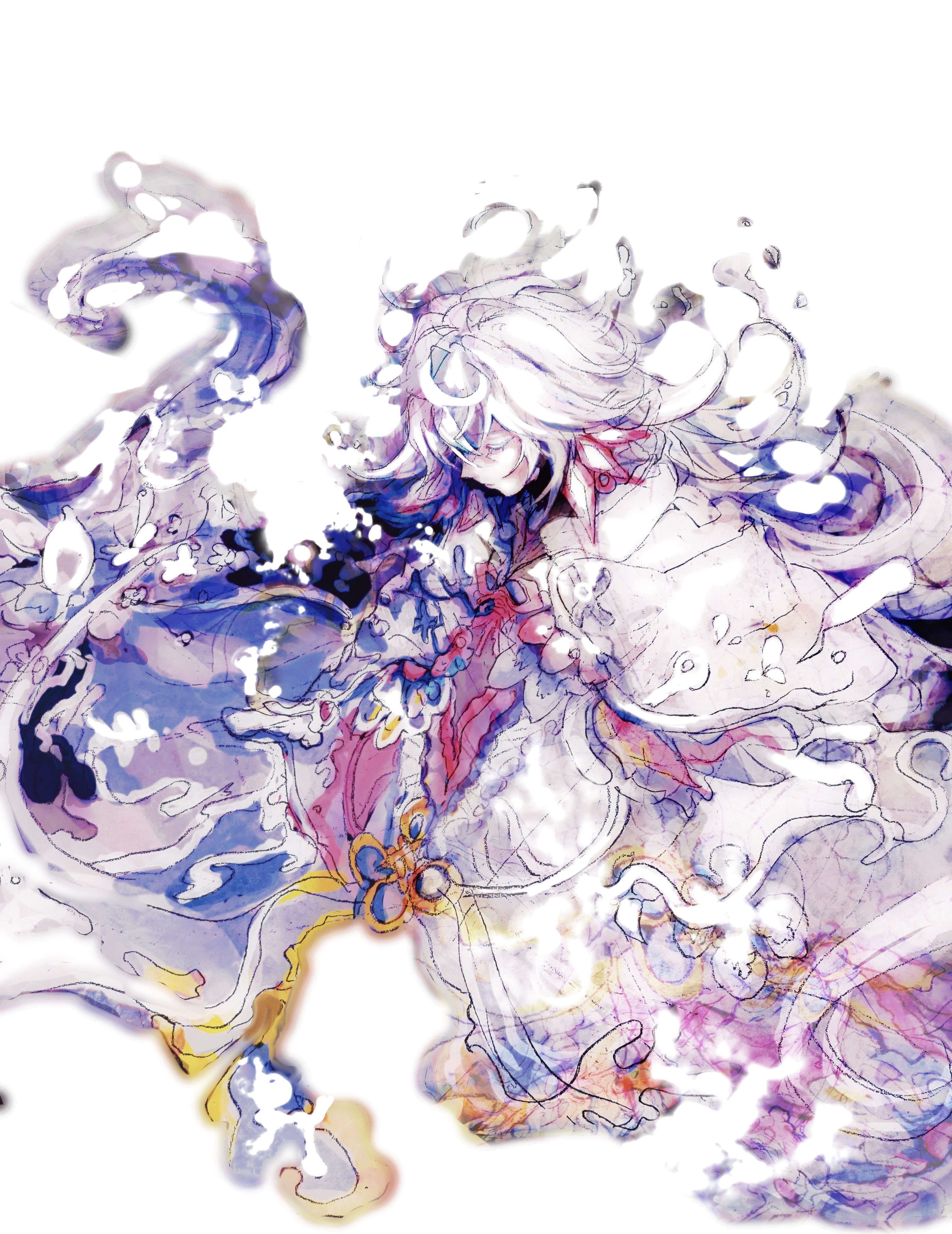 merlin (fate), fate/grand order, fate (series), absurdres, highres, 1boy, closed eyes, cropped torso, long hair, long sleeves, male focus, robe, simple background, solo, syamu18575, very long hair, white background, white hair, white robe