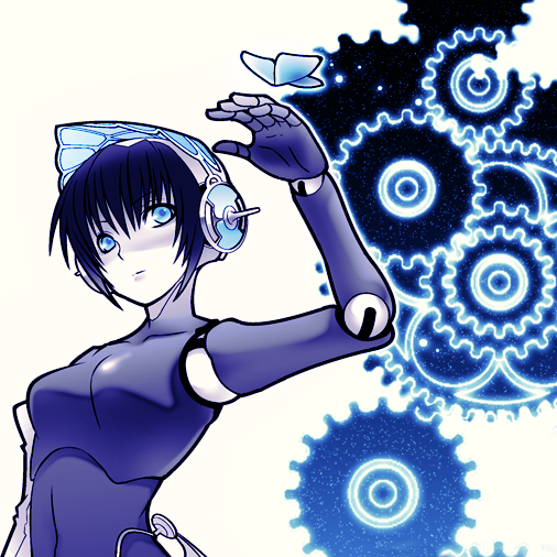 imawano lem, metis (persona), atlus, persona, persona 3, blue theme, bug, butterfly, doll joints, gears, insect, joints, solo