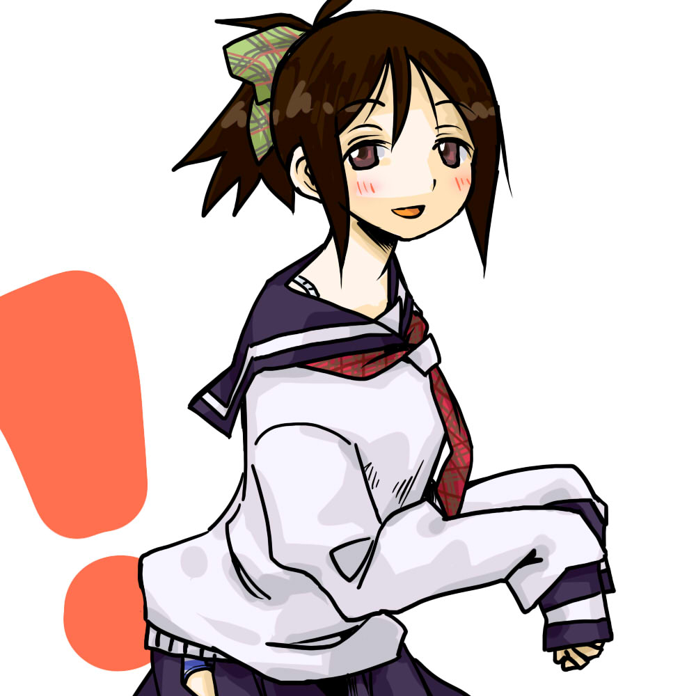 oora kanako, sayonara zetsubou sensei, 00s, 1girl, blush, brown eyes, brown hair, female focus, panties, ponytail, school uniform, serafuku, smile, solo, underwear