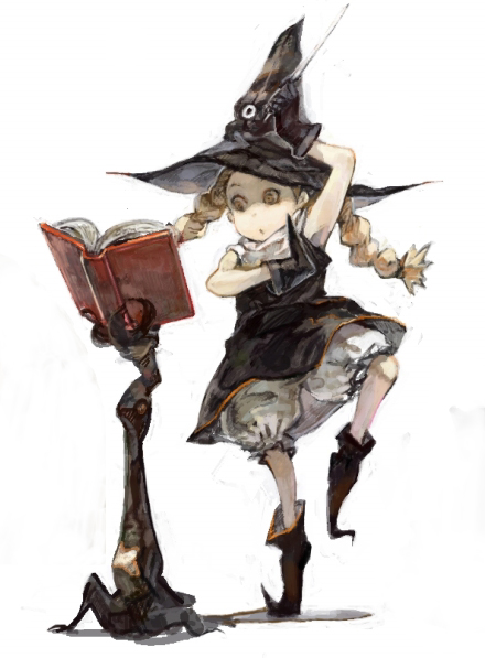 burari, eva (mahou shoujo tai arusu), mahou shoujo tai arusu, bad id, bad pixiv id, 00s, 1girl, blonde hair, bloomers, book, braid, female focus, gloves, hat, solo, standing, standing on one leg, twin braids, underwear, upskirt, wand, witch hat, yellow eyes
