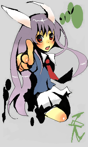 asana, reisen udongein inaba, touhou, bad id, bad pixiv id, lowres, 1girl, animal ears, female focus, long hair, necktie, oekaki, purple hair, rabbit ears, red eyes, red necktie, skirt, solo