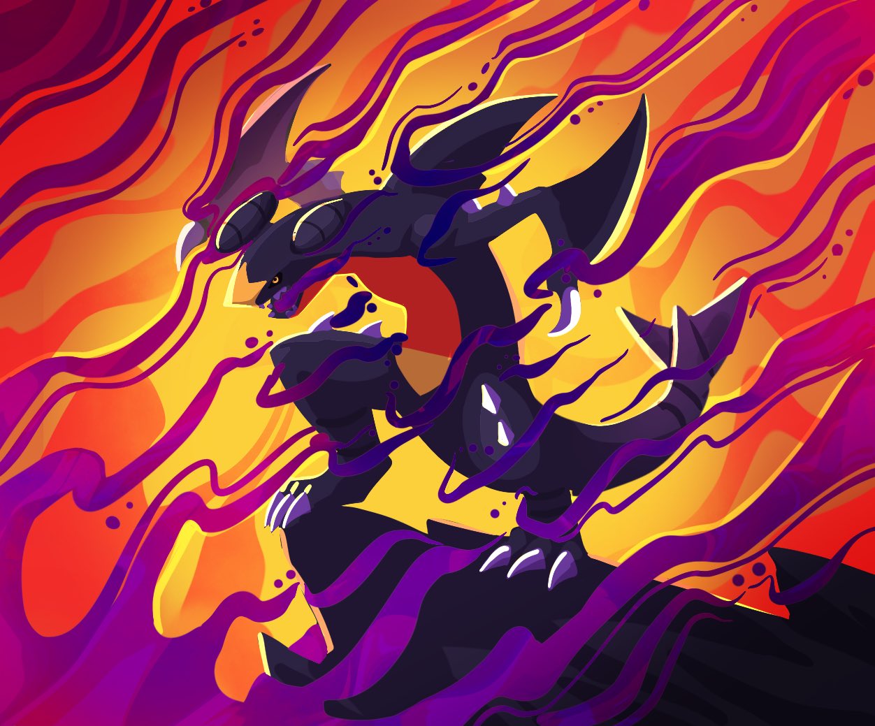 kuroosawaa, garchomp, nintendo, pokemon, black sclera, claws, cliff, colored sclera, dragon, fangs, fins, gen 4 pokemon, no humans, open mouth, pokemon (creature), pokemon focus, sharp teeth, spikes, tail, teeth, yellow eyes