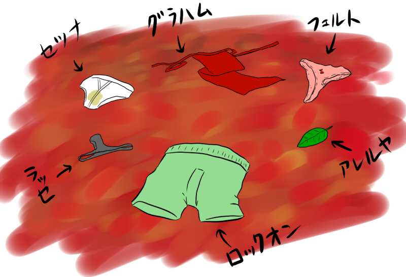 wa ichirou, allelujah haptism, feldt grace, graham aker, lasse aeon, lockon stratos, setsuna f. seiei, gundam, gundam 00, translated, boxers, clothes focus, leaf, leaf (plant), lingerie, male underwear, mawashi, panties, parody, stain, thong, underwear
