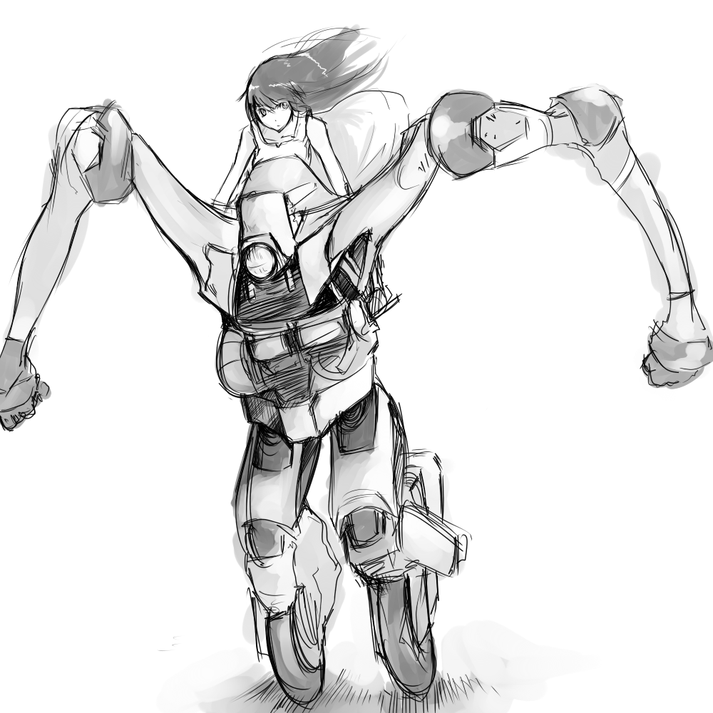 fuego, ogata rin, rideback, 00s, dress, externally piloted mecha, greyscale, mecha, monochrome, non-humanoid robot, robot, sketch, solo