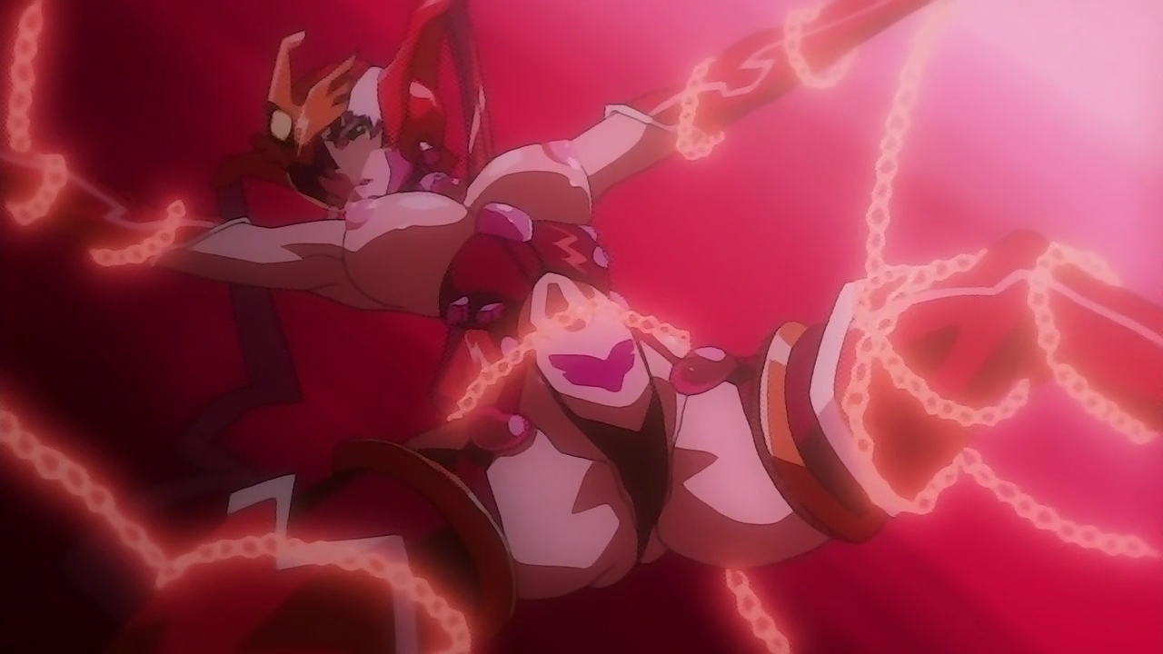 oobari masami, angel blade (character), angel blade, angel blade punish, resized, upscaled, armor, bikini armor, bound, bound arms, bound legs, breasts, bridal gauntlets, captured, chain, chained, covered eyes, helmet, helmet over eyes, large breasts, legs apart, nipples, puffy nipples, purple background, restrained, stomach tattoo, tattoo, thighhighs, thong, twintails, visor (armor)