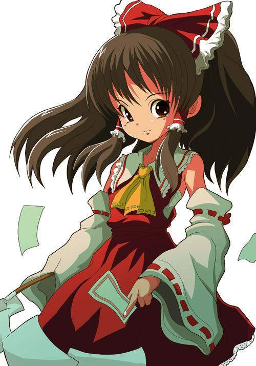 ryuno, hakurei reimu, touhou, 1girl, detached sleeves, female focus, japanese clothes, miko, ribbon, solo