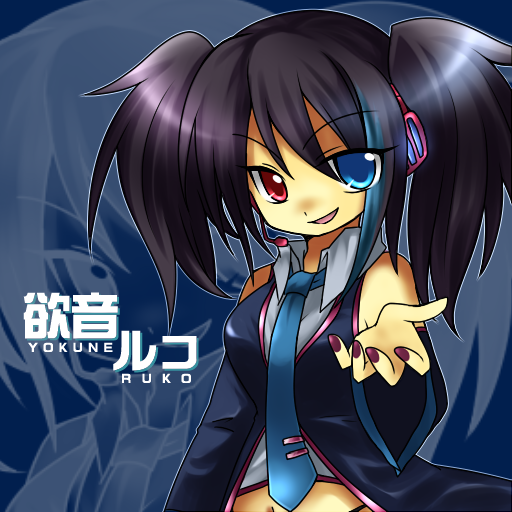 yokune ruko, utau, vocaloid, 1girl, black hair, blue necktie, female focus, heterochromia, necktie, solo