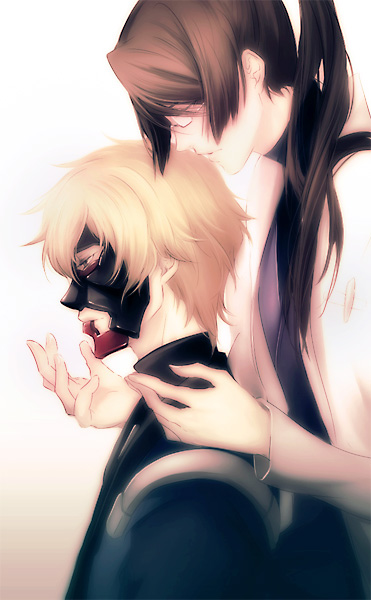 km, teddy (artist), billy katagiri, graham aker, mister bushido, gundam, gundam 00, bad id, bad pixiv id, 00s, 2boys, brown hair, closed eyes, glasses, long hair, multiple boys