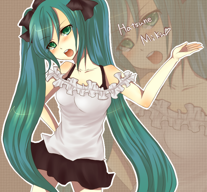 amase (siki696), hatsune miku, vocaloid, world is mine (vocaloid), 1girl, aqua eyes, aqua hair, dress, female focus, long hair, ribbon, short dress, solo, twintails