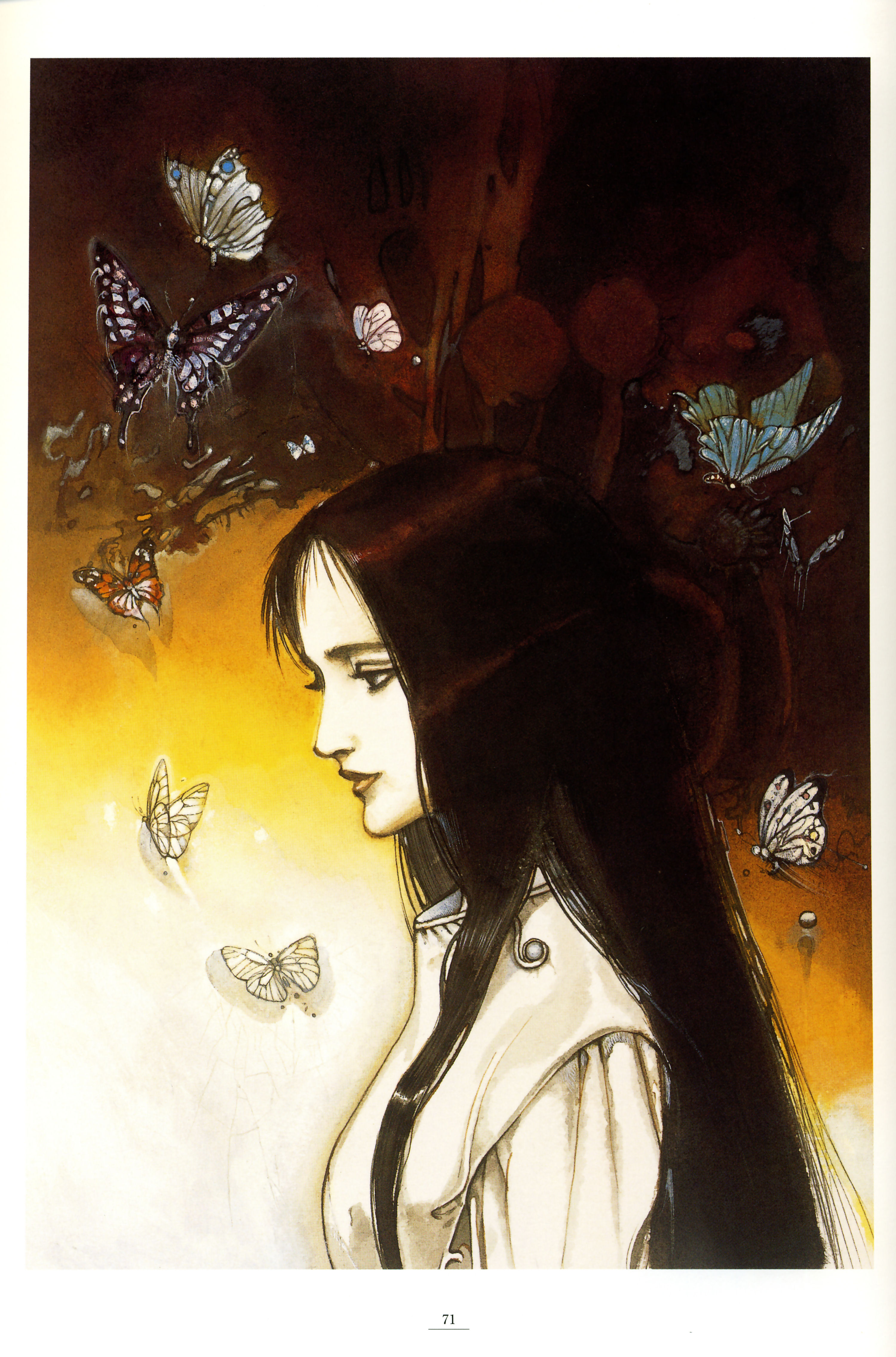 absurdres, highres, 1girl, black hair, bug, butterfly, female focus, insect, solo