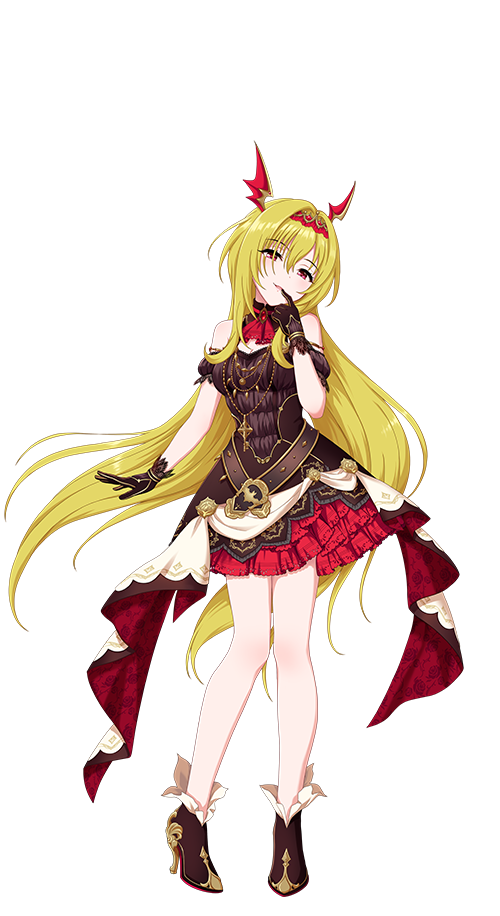 kurosaki chitose, idolmaster, idolmaster cinderella girls, idolmaster cinderella girls starlight stage, official art, 1girl, blonde hair, boots, dress, full body, gloves, hair intakes, hair ornament, high heel boots, high heels, idol clothes, open mouth, red eyes, solo, transparent background