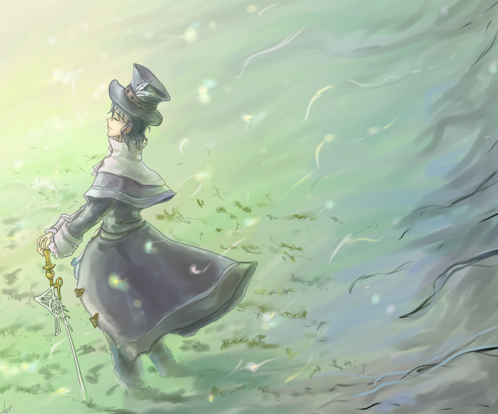 kinha satsuki, frederic chopin (trusty bell), trusty bell, tagme, closed eyes, hat, male focus, solo