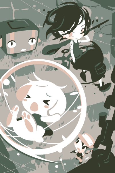 shinonoko, zanp, balrog (cave story), mimiga, misery (cave story), quote (cave story), toroko, doukutsu monogatari, spoilers, > <, 1boy, 1girl, :o, bubble, chibi, closed eyes, creature, full body, hat, holding, looking at viewer, open mouth, short hair, solid circle eyes, wince