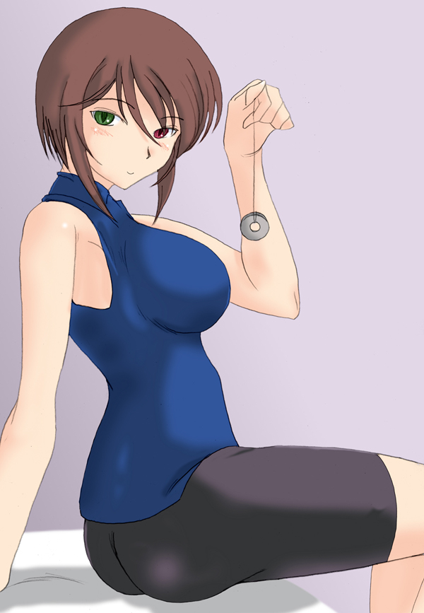 souseiseki, rozen maiden, 00s, 1girl, aged up, ass, breasts, casual, female focus, heterochromia, holding, holding pendulum, hypnosis, mind control, pendulum, solo