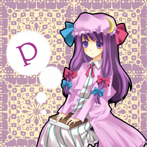 ia (artist), ia (carat), patchouli knowledge, touhou, lowres, 1girl, book, bow, crescent, crescent hat ornament, female focus, hat, hat ornament, long hair, pink bow, purple eyes, purple hair, ribbon, solo