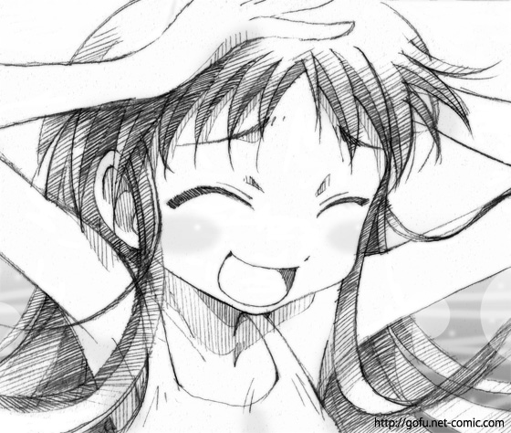 gofu, index (toaru majutsu no index), toaru majutsu no index, traditional media, 00s, closed eyes, greyscale, long hair, monochrome, sketch, smile, solo