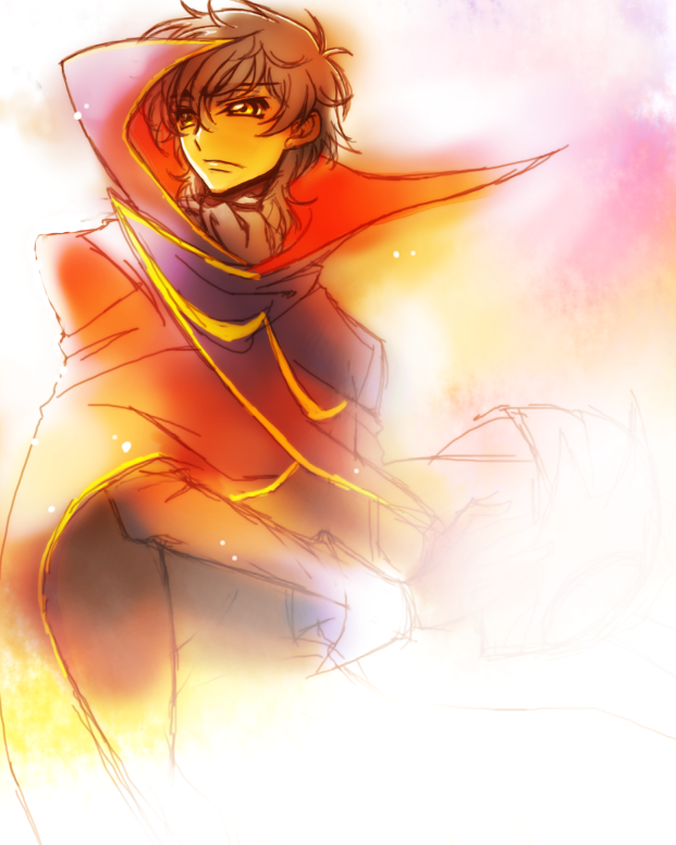 magukappu, rahit, kururugi suzaku, zero (code geass), code geass, bad id, bad pixiv id, spoilers, 00s, 1boy, brown hair, cape, helmet, male focus, short hair, solo