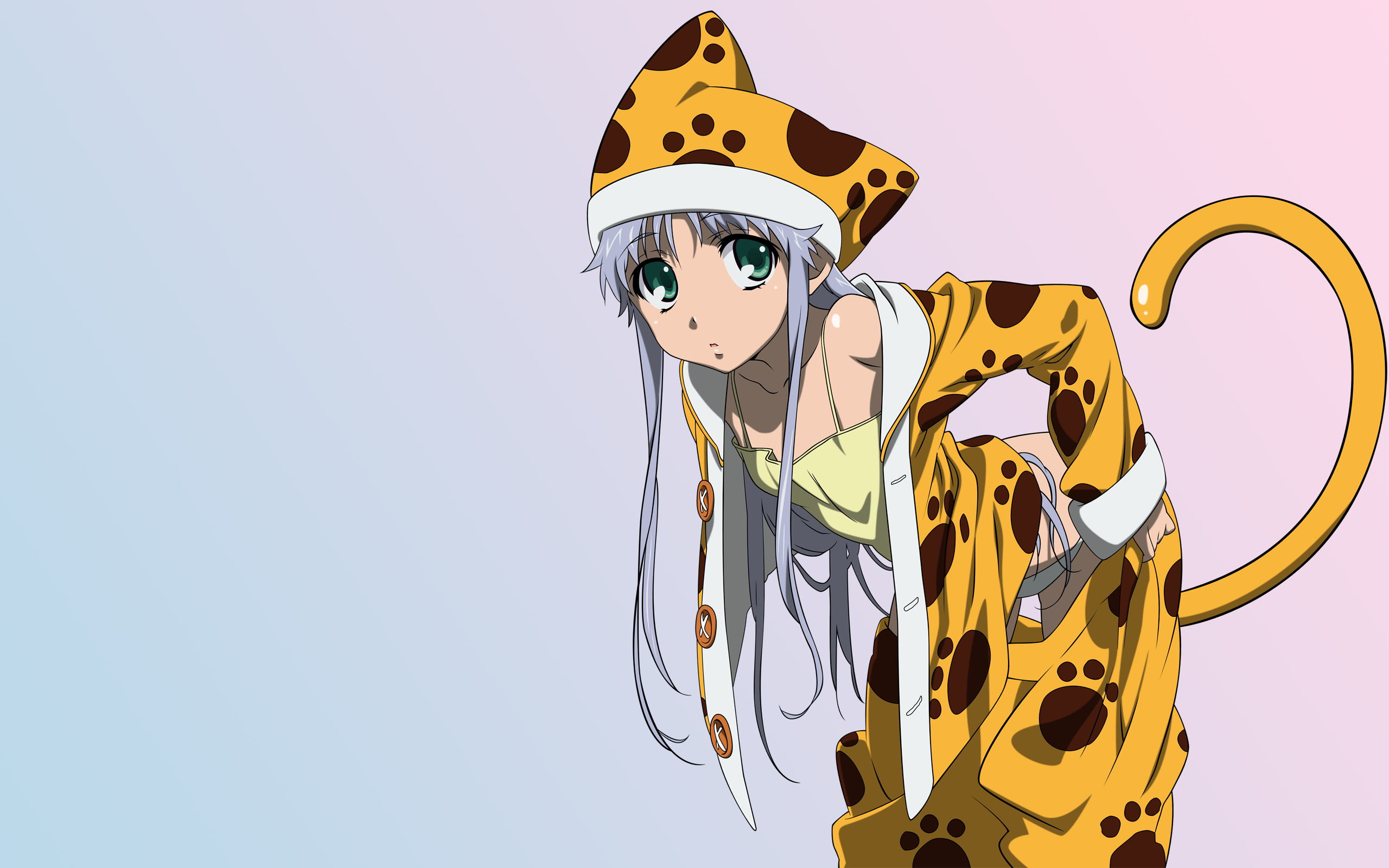 index (toaru majutsu no index), toaru majutsu no index, highres, 00s, 1girl, animal hat, bent over, camisole, female focus, gradient background, green eyes, grey hair, hat, open clothes, open shirt, pajamas, panties, pantyshot, paw print, shirt, solo, standing, tail, underwear, undressing, white panties