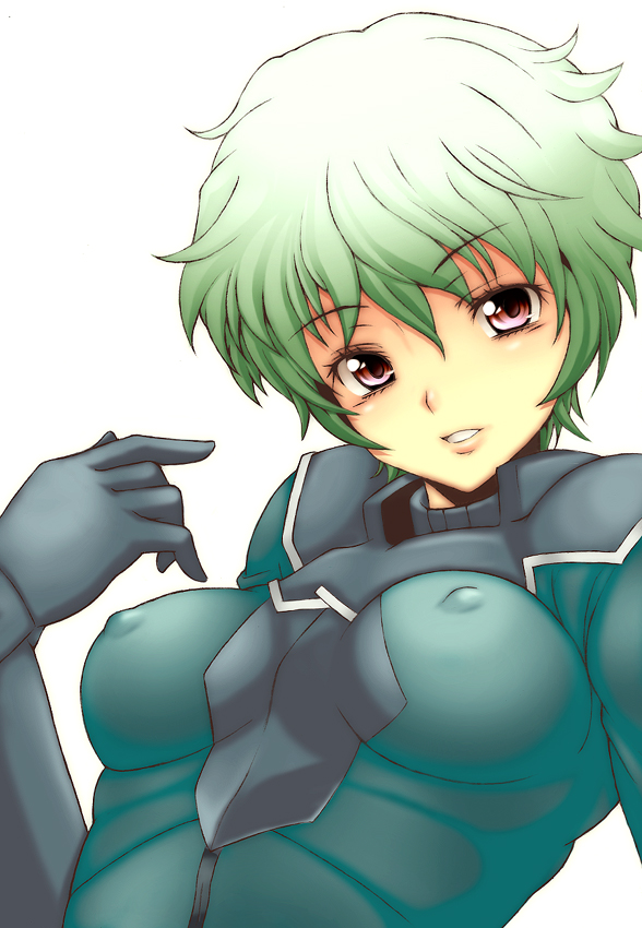 kannagi kaname, hilling care, gundam, gundam 00, bad id, bad pixiv id, 00s, bodysuit, green hair, pink eyes, short hair, solo