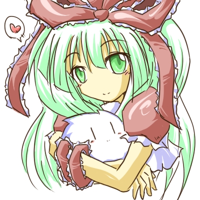 tilde (ice cube), kagiyama hina, kedama (touhou), touhou, bad id, bad pixiv id, lowres, 1girl, female focus, green eyes, green hair, hair ribbon, long hair, ribbon, solo, white background, | |