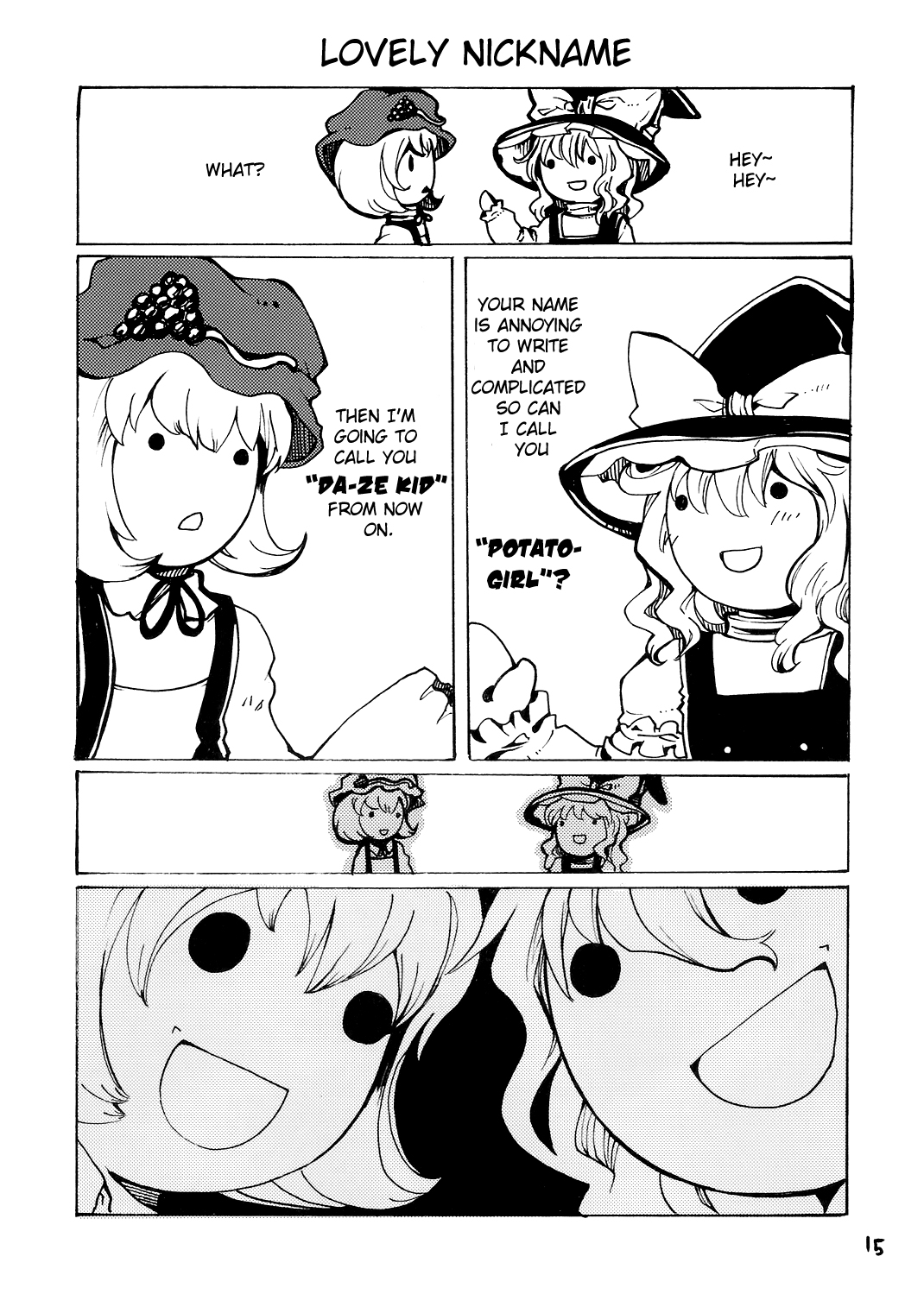 tako (plastic protein), aki minoriko, kirisame marisa, touhou, hard-translated, highres, third-party edit, translated, comic, english text, female focus, greyscale, monochrome